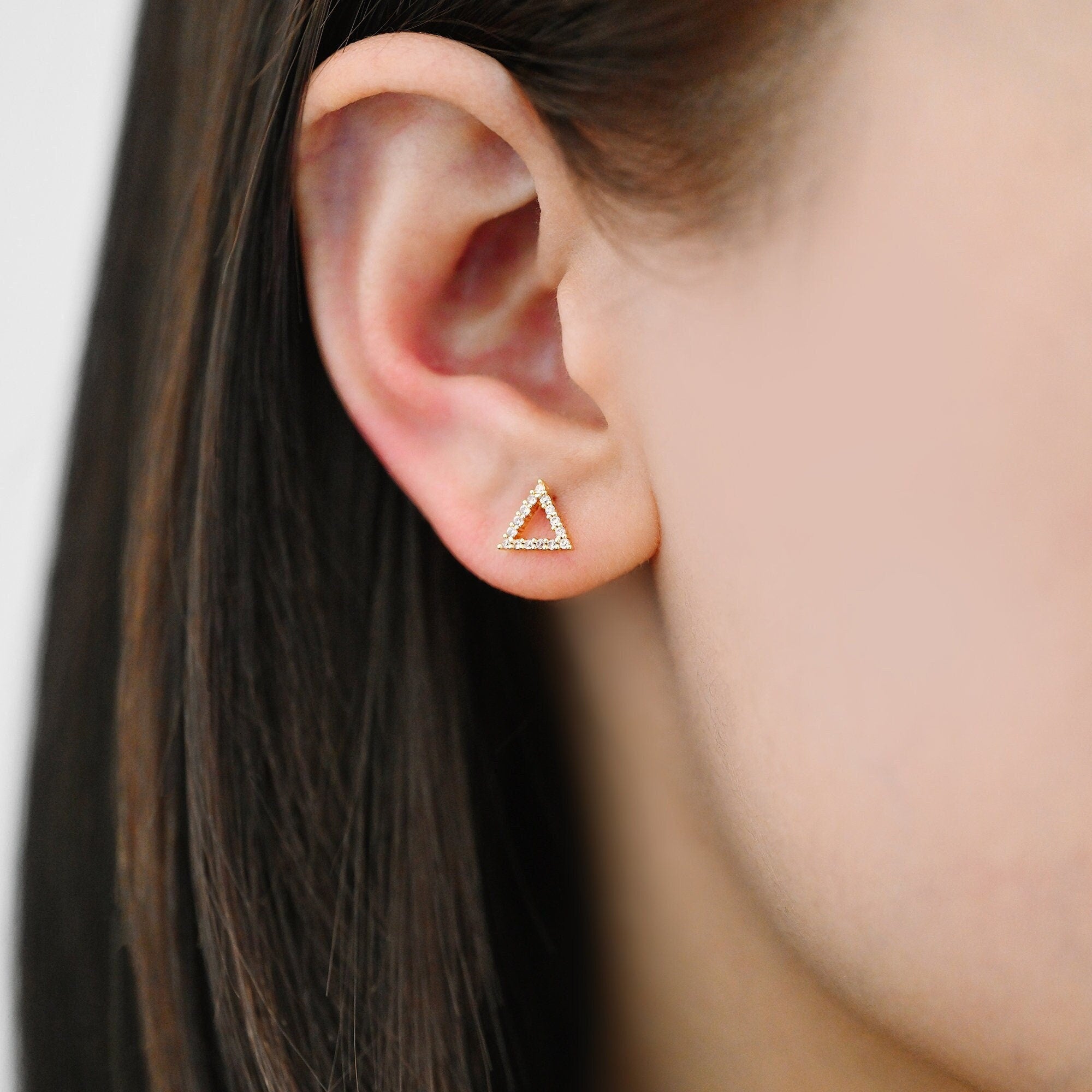 4pcs CZ Pave Triangle Earring Posts 6x7mm/ 7x8mm, 18K Gold Plated Brass, Triangle Stud Earrings (#GB-3382)